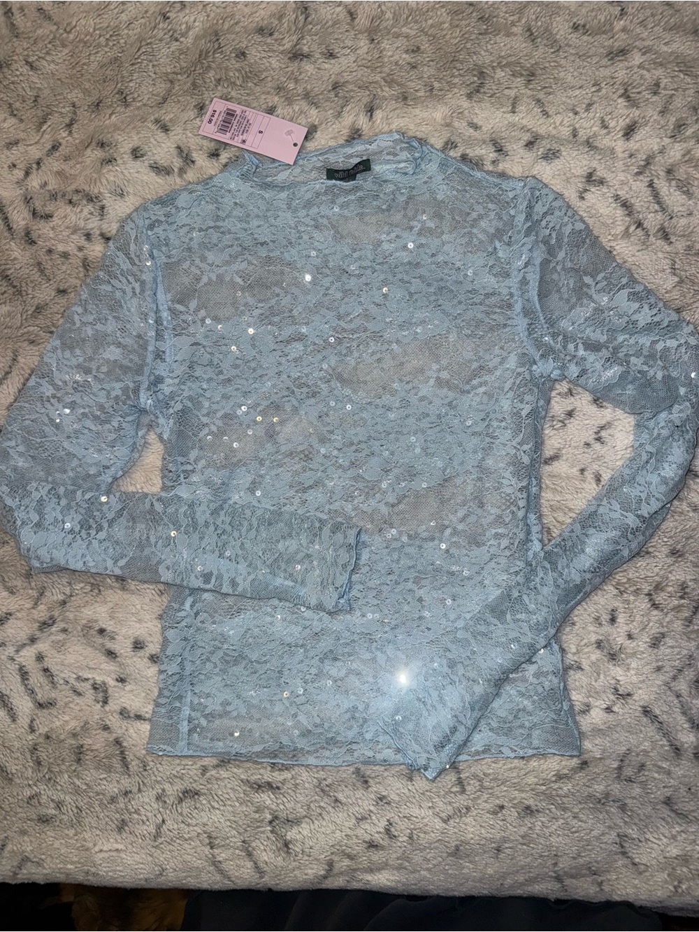 wild fable Pale Blue Lace Long-Sleeve Top with Sequins